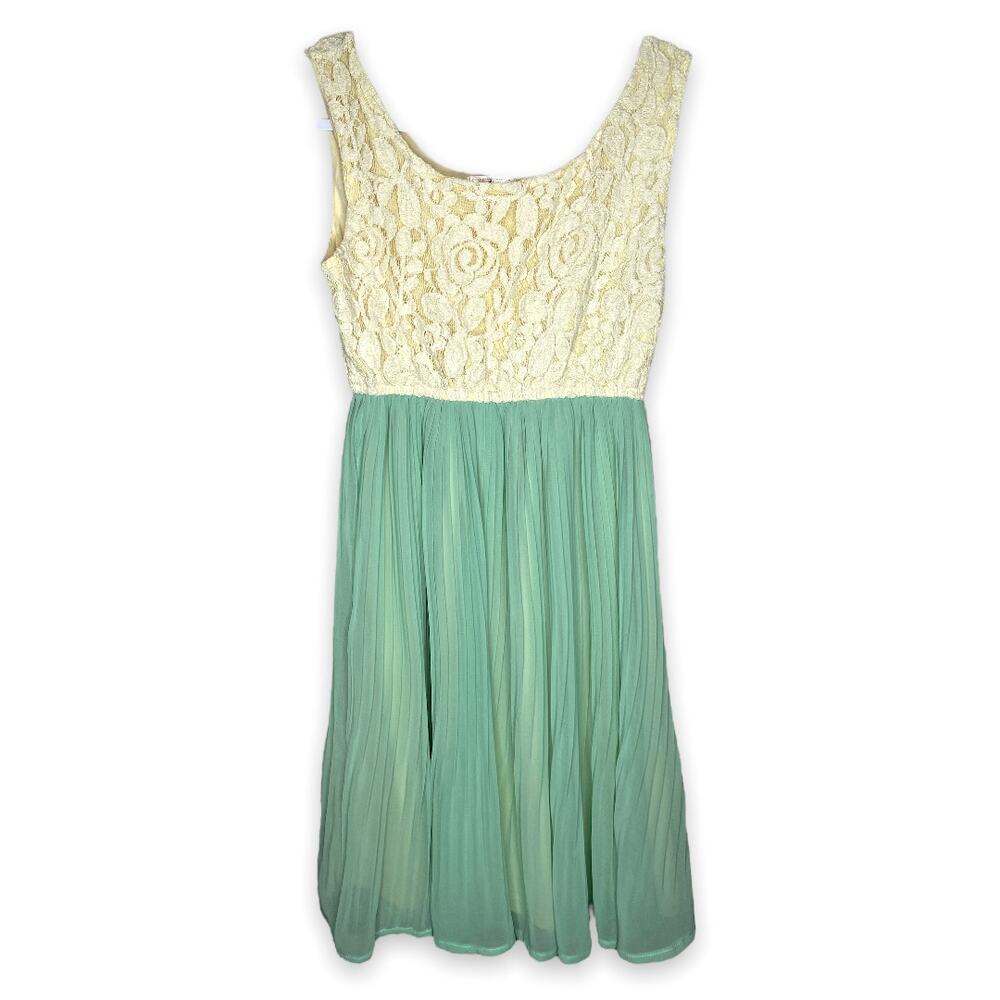 Freeway Cream Rose Lace Top with Mint Green Tulle Dress Small